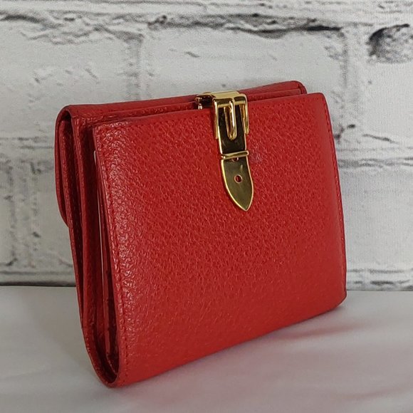 'GUCCI' 'CINGHIALE MACULATO~ROSSO' LEATHER GOLD BUCKLE TRIFOLD WALLET, BOX & BAG - Picture 2 of 16